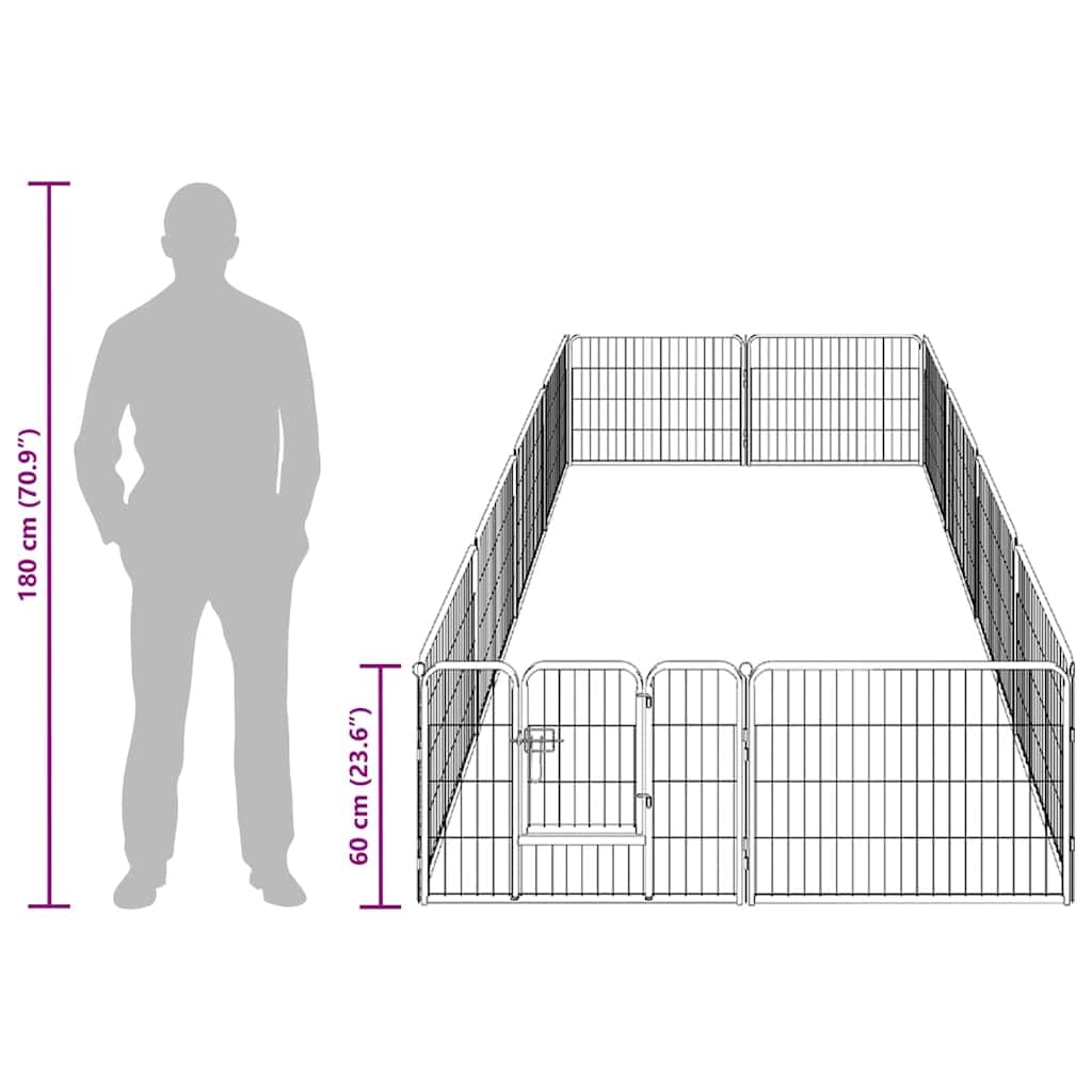 Parque para perros con 12 paneles de acero con recubrimiento en polvo, 80 x 60 cm, color negro, con puerta batiente, cerrojo de seguridad, plegable, portátil, para exterior, interior, jardín