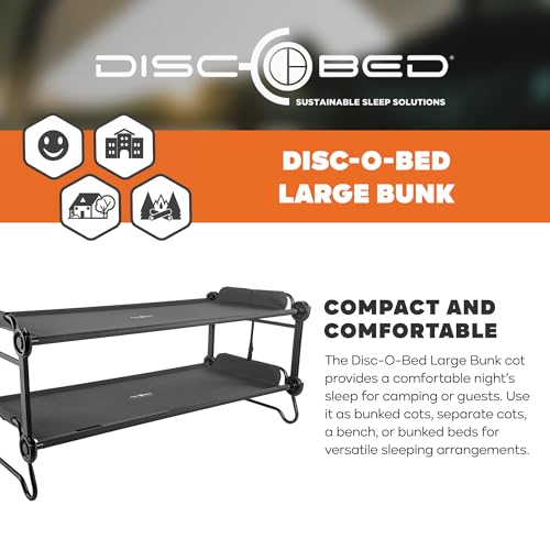 Image of Disc-O-Bed Large Outdoor Convertible 2 Person Bench and Double Camping Cot Portable Bed Bunk System for Adults, Black