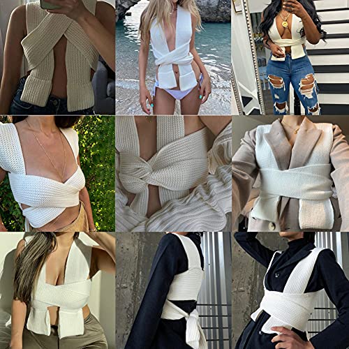 Image of JUMISEE Women's Sexy Wrap Around Strappy Crop Top Knit Multi Wear Sweater Tank Tops Sleeveless Bandage Vest