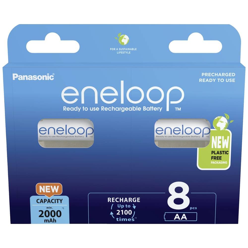 eneloop - Rechargeable AA Batteries (8 Pack) - 2000 mAh NiMH Battery