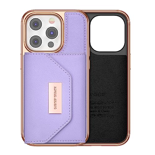 Étui portefeuille MagSafe iPhone 14 Pro Max détachable en cuir TPU avec bordure dorée élégante