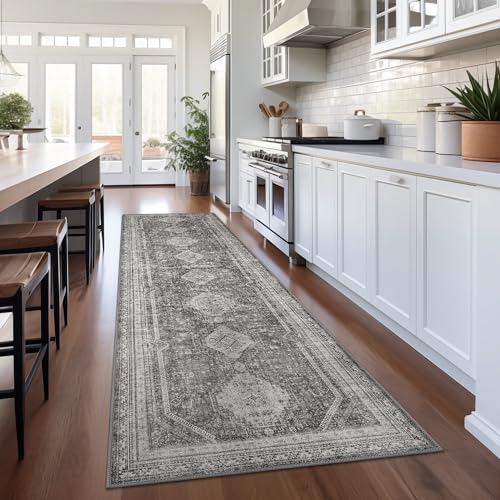 GENIMO 2x10 Non Slip Hallway Runner Rug, Machine Washable, Thin & Low Pile Lightweight for Kitchen, Laundry, Entryway, Bedroom & Living Room, Gray