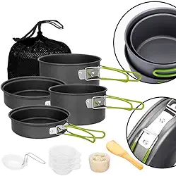 Conjunto De Panelas, 10 Peças, Com Cabos Dobraveis Para Camping, Trilhas, Aventuras, Pesca. Kit Com Colher Tigelas e Esponja