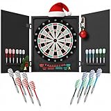 HOMCOM Cible Jeu de fléchettes électronique refermable 27 Jeux 202 Variations jusqu'à 8 Joueurs Affichage LED Haut-Parleur 12 fléchettes et 30 Pointes Souples de Rechange Noir