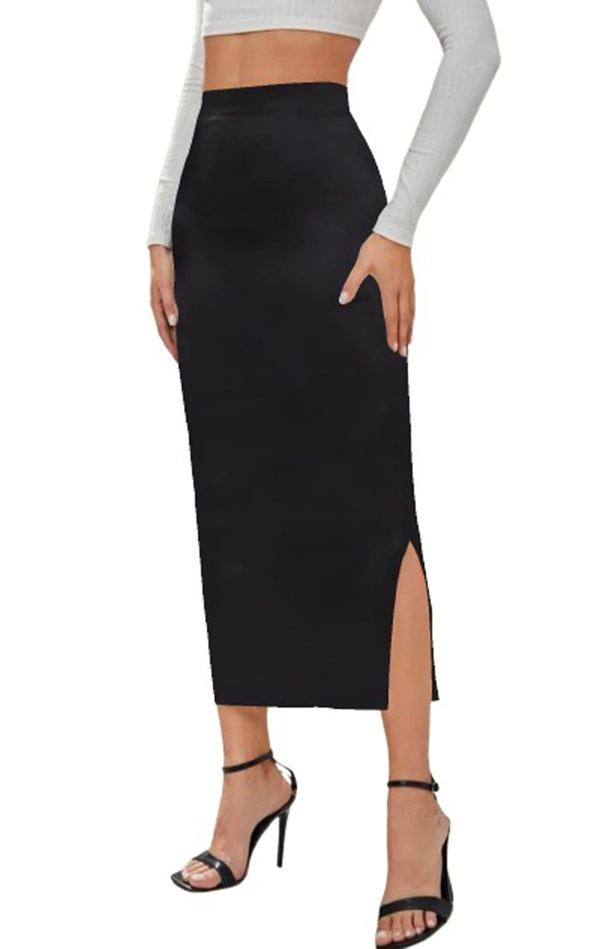 dream beauty fashion Casual Polyester Blend with Side Slit Black Skirt/Petticoat/Shapewear (Venue Skirt-1P)-picture-15