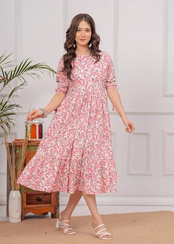 Image of Kuruti B Sheets Women's Cotton Floral Printed Regular Fit Anarkali Kurta for Women