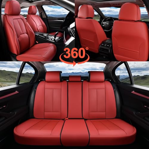 Image of Coverado Car Seat Covers Full Set, Premium Nappa Leather Seat Covers for Car, Waterproof Car Seat Protector with Lumbar Support, Automotive Seat Covers Universal Fit for Most Cars SUV Truck, (Red)