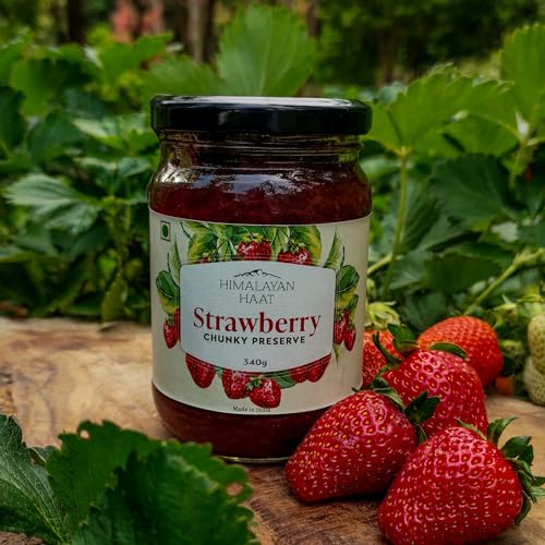Image of Himalayan Haat Chunky Strawberry Preserve - Low Sugar Jam | 70% Real Strawberries, Made with Khand | No Preservatives or Artificial Ingredients | 340g