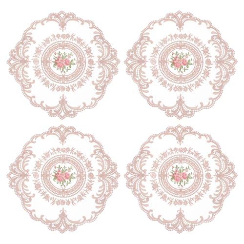 Napperon rond brodé dentelle rose anti-rayure pour protéger et décorer votre table