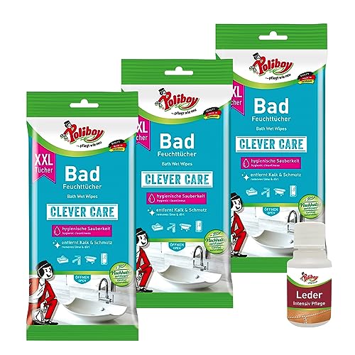 POLIBOY XXL Bad Feuchttücher - Feuchte Reinigungstücher als praktischer Badreiniger - 3x 24 Tücher - Mit Produkt-Probe