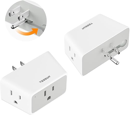 TESSAN - Extensor de salida de pared de enchufe múltiple, 2 unidades, divisor de extensión de enchufe de CA de 3 vías, adaptador de enchufe de 3