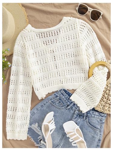 GORGLITTER Women's Cherry Cropped Cardigan Tie Front Crochet Lightweight Knit Sweater Top Coastal Cowgirl Outfits2