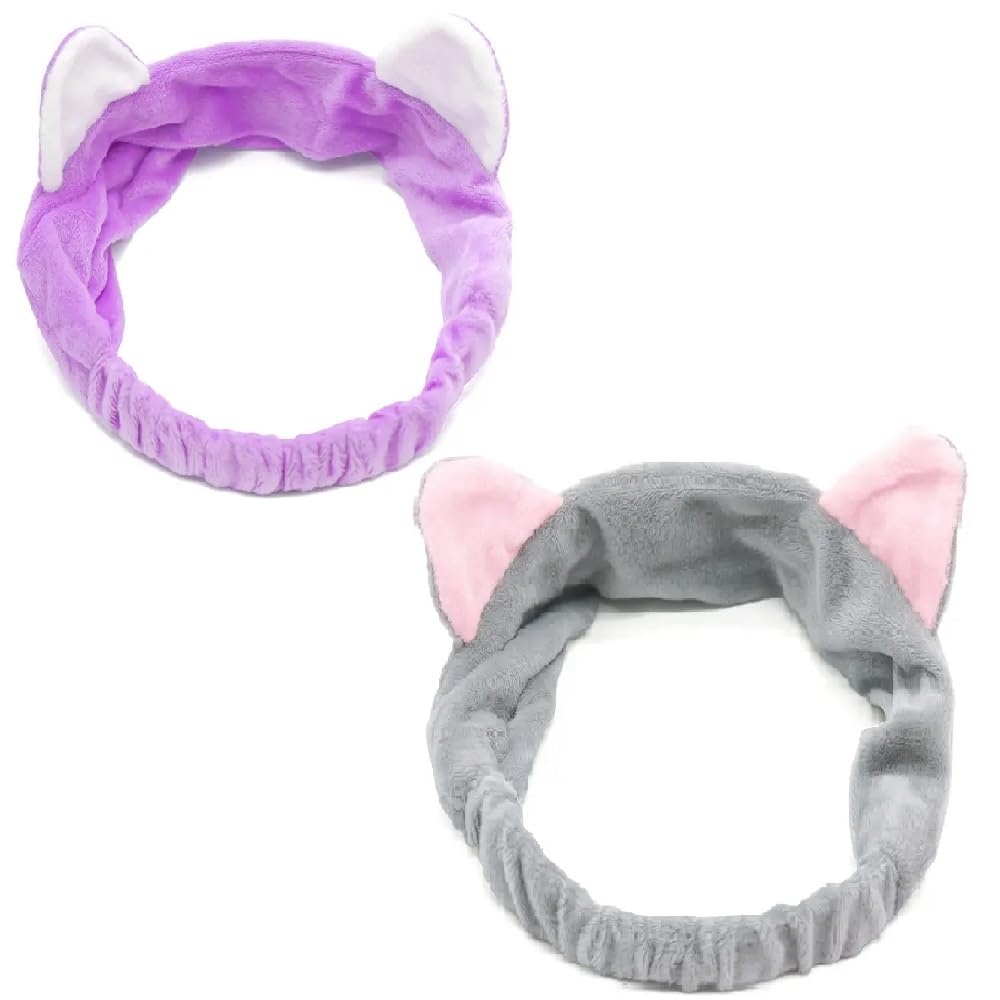 Cat Ears Spa Headband for Washing Face, Girls Makeup Hair Band, Microfiber Women Headbands, Elastic Headband to Skincare, Gifts for Teen Girls, Bubble Make Up, Fun Gift, Random Color, Pack of 2-image-22