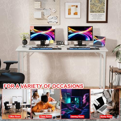 Image of PayLessHere | 55 Inch Computer Desk | White | Office Desk with Metal Frame, Adjustable Feet | Water-Resistant, Scratchproof Surface | Sturdy Writing Table for Home Office or Study | Pack of 1