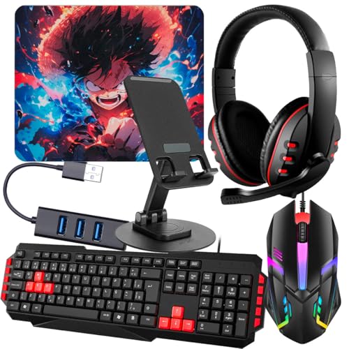Mageon Kit Mobilador Gamer Completo com Headset, Mouse LED 1600 DPI e Teclado Vermelho para Jogos (Tipo C) – Forte Sul.