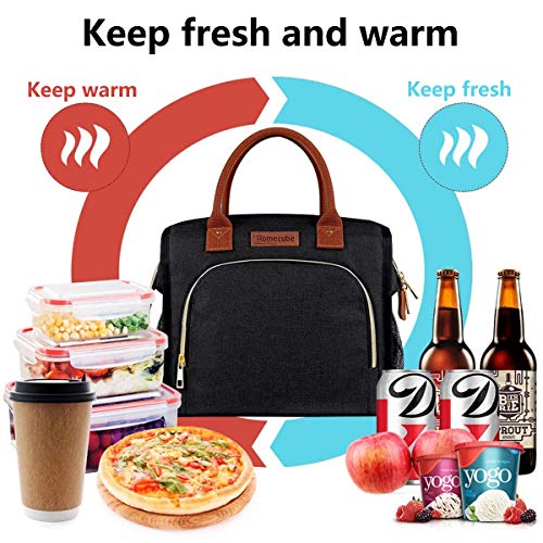 Homecube Lunch Bags Insulated Lunch Box Wide Open Lunch Tote Bag With Pockets Large Capacity Multi-Function For Women Men Black #TOP3