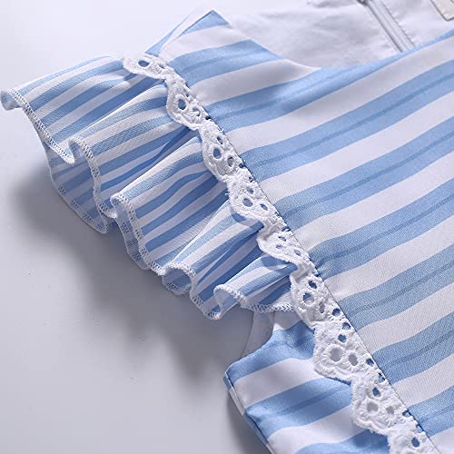 Pettigirl Girl Summer Vintage Blue Stripe Sweet Sleeveless Soft Clothes Kids Daily Casual Simple Dresses with Headpiece3