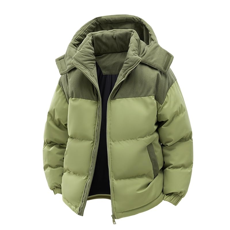 Image of Men's Winter Jacket Solid Color Long Sleeve Zipper Coat with Removable Hood Pockets