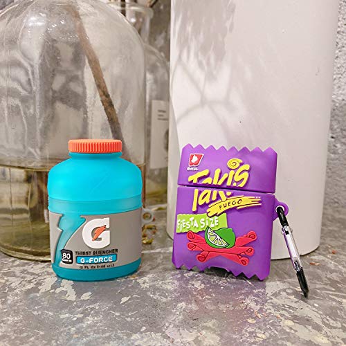 [2Pack] For Airpod 2/1 Sport Water & Ta Kisis Potato Chips Airpods Case, 3D Fun Cute Fashion Food Protective Skin Accessories Airpods Silicone Case For Girl Boys(Purple Potato Chips + Sport Water) #TOP6