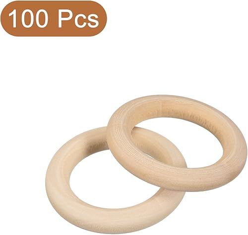 Miniatura 10 de uxcell 100 anillos de madera natural de 0.984 in (1 pulgada), círculos de madera lisa sin terminar de 0.236 in de grosor para manualidades, tejer,