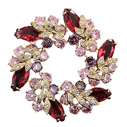 BEUU Women's Clear Austrian Crystal Elegant Flower Wedding Corsage Brooch Pin for Bride Bridesmaid, A-Red