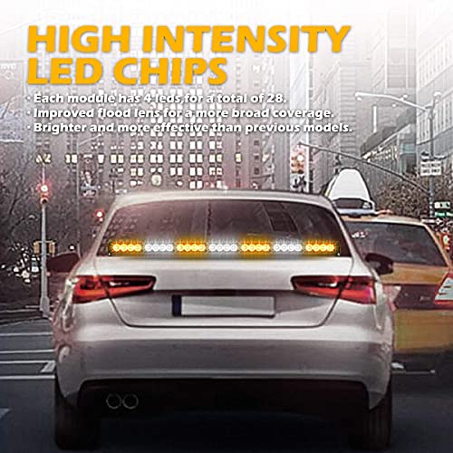 Smallfatw Emergency Light Strobe Light Bar 32" 28 Led High Intensity 13 Flashing Modes Aluminium Housing Super Bright Waterproof Adjustable Bracket Strobe Light For Cars Trucks Vehicles, Amber&White #TOP7