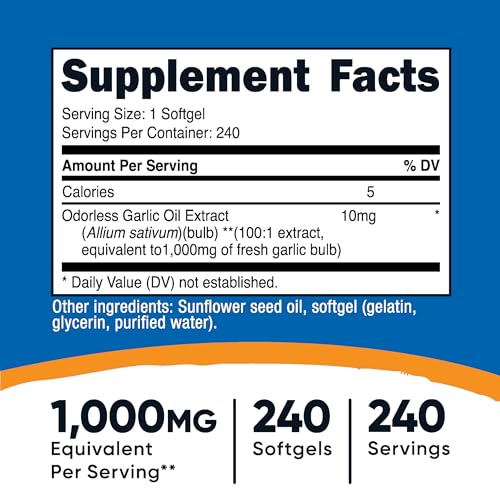 Nutricost Garlic 1000mg, 240 Softgels - Odorless, Premium Gluten Free Supplement - Image 3
