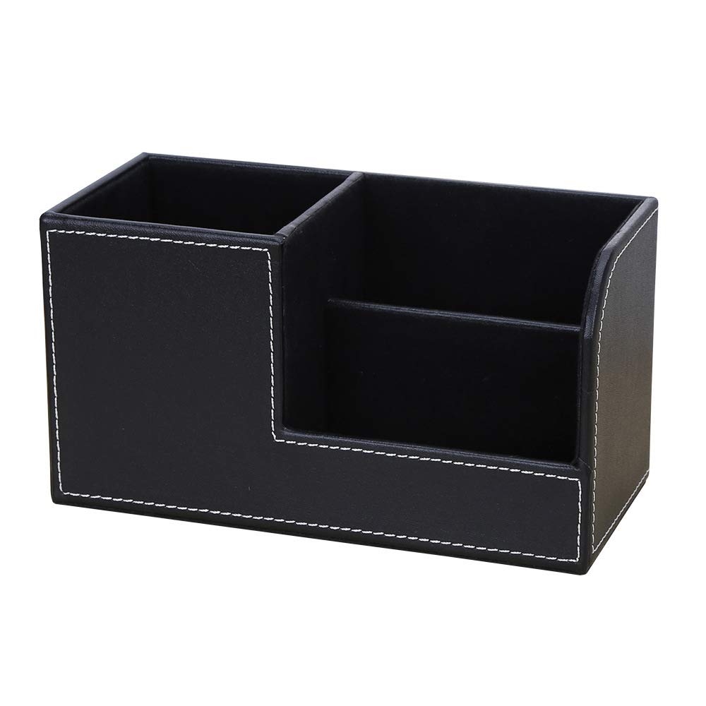 Leather Multi-Function Desk Stationery Organizer Storage Box Pen/Pencil, Cell Phone, Business Name Cards, Desk Tidy Organizers (Black)