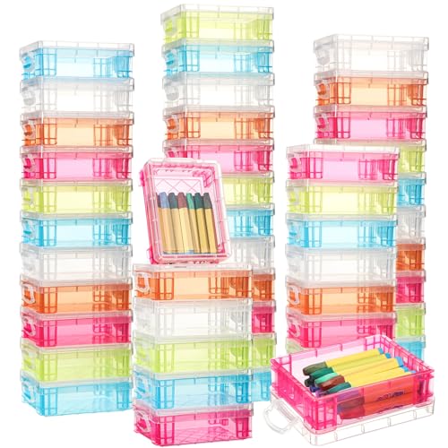 Image of Suzile 50 Pcs Plastic Crayon Box with Lid 4.8 x 3.4 x 1.6 In Crayon Storage Containers Bulk for Office School Classroom Supplies Pen Pencil Art Crafts(Multi Colors)