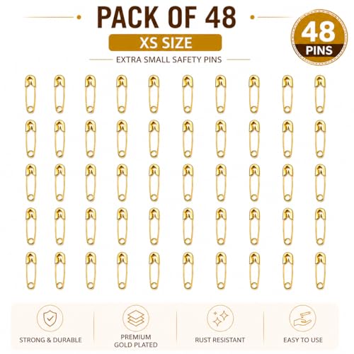 Image of Small Gold and Silver Plated Safety Pins for Saree Nappy Lock pin for Blanket Sweater Perfect for Clothes Craft Sewing Pinning Hijab pin for Women and Girls (X-Small, 48)