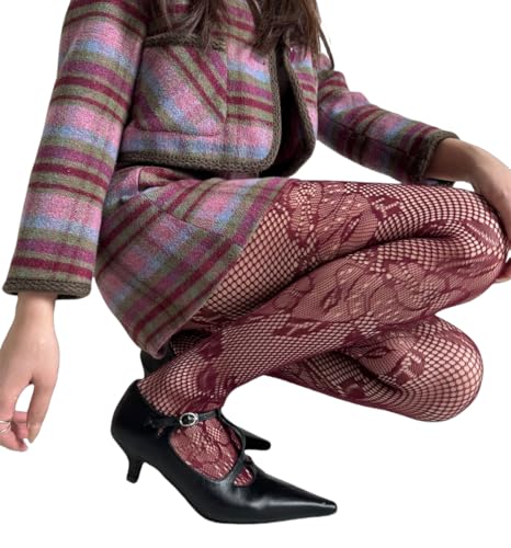 Image of Mrotrida Women's Floral Footless Tights Vintage No Toes Fishnet Leggings Stockings Sheer Foral Pattern Lace Mesh Pants