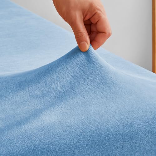 Image of BSB HOME Luxury Warm Winter Elastic Fitted Bedsheet with 2 Pillow Covers - Ultra Soft Flannel Velvet Touch, Cozy & Wrinklefree lintfree Size - 78x72+10 Inches, Aqua Blue