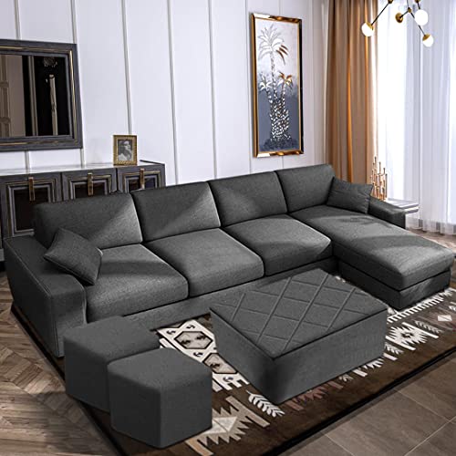 Image of CASASTYLE Adonoy 8 Seater RHS L Shape Fabric Sofa Set (Grey)