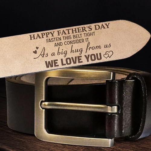 Fasten This Belt Tight And Consider It As A Big Hug From Us - Personalized Engraved Leather Belt, I Love You Engraved Custom Leather Belt with Name, Unique Happy Father's Day Gift for Husband Dad Him3