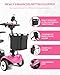 MobiCyc MS08 4-Wheel Mobility Scooter for Adults & Seniors, 15 Miles Removable Battery, 330 lbs Capacity, 350W Motor, Front/Rear Baskets, Phone Holder & Cup Holder, Compact(Pink)