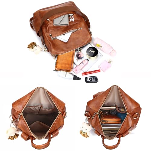 Image of Soperwillton Women Backpack Purse Shoulder Handbags Travel Bag Set 2pcs | Soft PU Leather,Large Capacity,Many Pockets,with a Functional Wallet,with a Detachable Shoulder Strap,Multipurpose Design