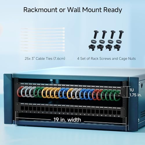 Image of Cable Matters Rackmount or Wall Mount 1U 24 Port Keystone Patch Panel with Cable Management and Support Bar, 19-inch Blank Patch Panel for Keystone Jacks