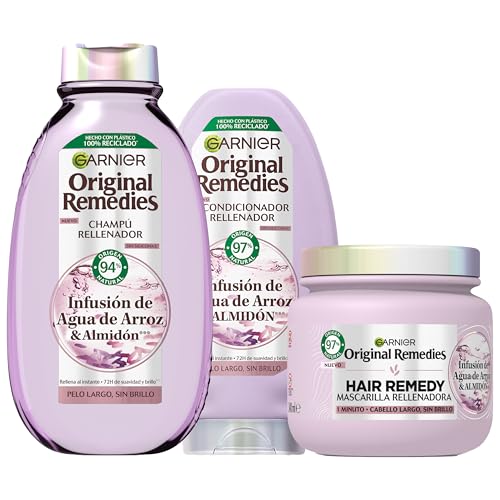 Garnier Original Remedies Agua de Arroz Rutina: Champú 400 ml + Acondicionador 250 ml + Mascarilla 340 ml