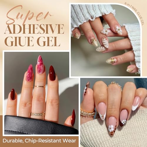 Image of UNA GELLA 6 in 1 Gel Nail Glue for Nails Tips 10ml Long Lasting U V Nail Glue Super Strong Brush On Glue for Base Blooming Gel for Clear False Nail Tips and Press on Acrylic Nails Need Light Cured