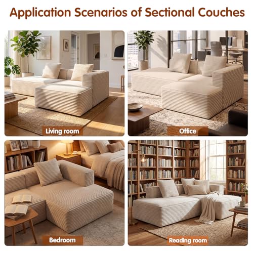 Image of Modular Sectional Sofa, Cloud Sectional Couch with Deep Seat, Modern L-Shape Sofa Couch with Chaise,Upholstered Boneless Couches for Living Room Bedroom (Beige, Right Facing Chaise)