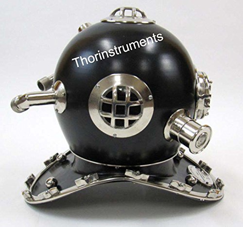 Antique U.S Navy Mark V Solid Brass & Chrome Diving Helmet Black Finish Rustic Vintage Home Decor Gifts