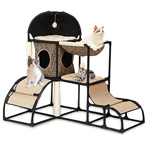 Katzen Klettergerüst | Katzenschleif Klauen | Katzen Kletterbaum Moderne Stabiler mit Katzenhaus Katzenbett (Leopardenmuster) Cover