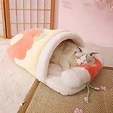 (HZYSHH正規ブランド) 猫 布団、かわいいペットベッド、枕付きさくら猫寝袋、かわいい洞窟猫ベッド、心を落ち着かせる犬ベッド、6kg以下の猫と子犬用の柔らかく暖かい居心地の良いペット用品 (桜寝袋-ピンク)