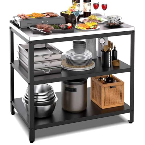 Outdoor Kitchen Table,3T Stainless Steel Table,Heavy Duty Metal Grill &