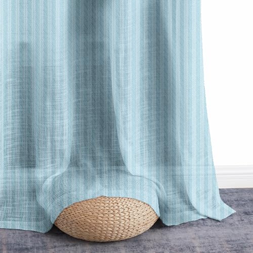 Image of Story@Home Window Curtains 5 Feet Long Set of 1 | Herringbone Printed | Semi Transparent Curtain | Net Curtains | Sheer Curtain for Living Room | (118 X 152 Cm, Blue) | Perfect for Home Decor