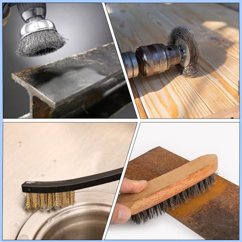 Image of Glarks 9Pcs Wire Scratch Brush Set, Including 5Pcs Wire Wheel Cup Brushes,3Pcs Mini Wire Brush and Stainless Steel Wire Brush for Cleaning Dirt, Rust and Paint Remover