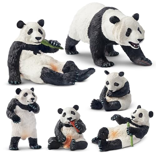 Image of Toymany 6PCS Panda Figurines Toy, Plastic Jungle Panda Animal Figurine Family Set with Bamboo & Baby Pandas, Cake Topper Gift Diorama Habitat Project Supplie for Kids