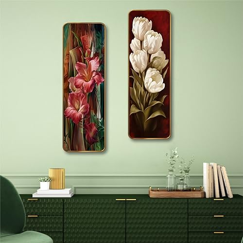 Image of Livin'luxe Floral Wall Panel Set of 2 | Pink & White Flower Sparkle Lamination Art | Premium MDF Vertical Wall Decor for Living Room, Bedroom & Hall (12 x 18 Inch) AS-08