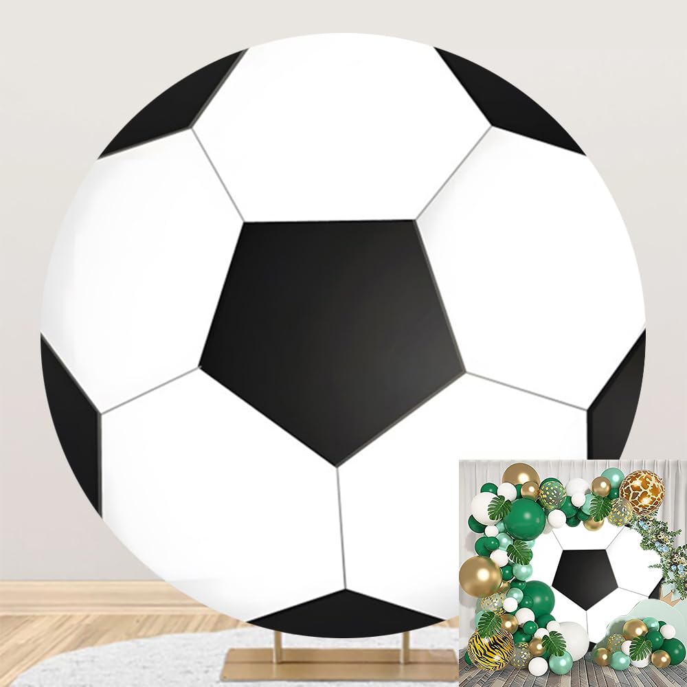 Leyiyi 6x6ft Soccer Birthday Party Round Backdrop Black White Soccer Arch Backdrop Cover for Sports Theme Party Boys Birthday Photography Soccer Field Football Fan Soccer Lover Photo Backdrop