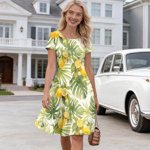 Image of AFPANQZ Womens Casual Summer Lightweight Vintage Dress Short Sleeve Midi Dress Knee-Long Luxury Formal Dress
